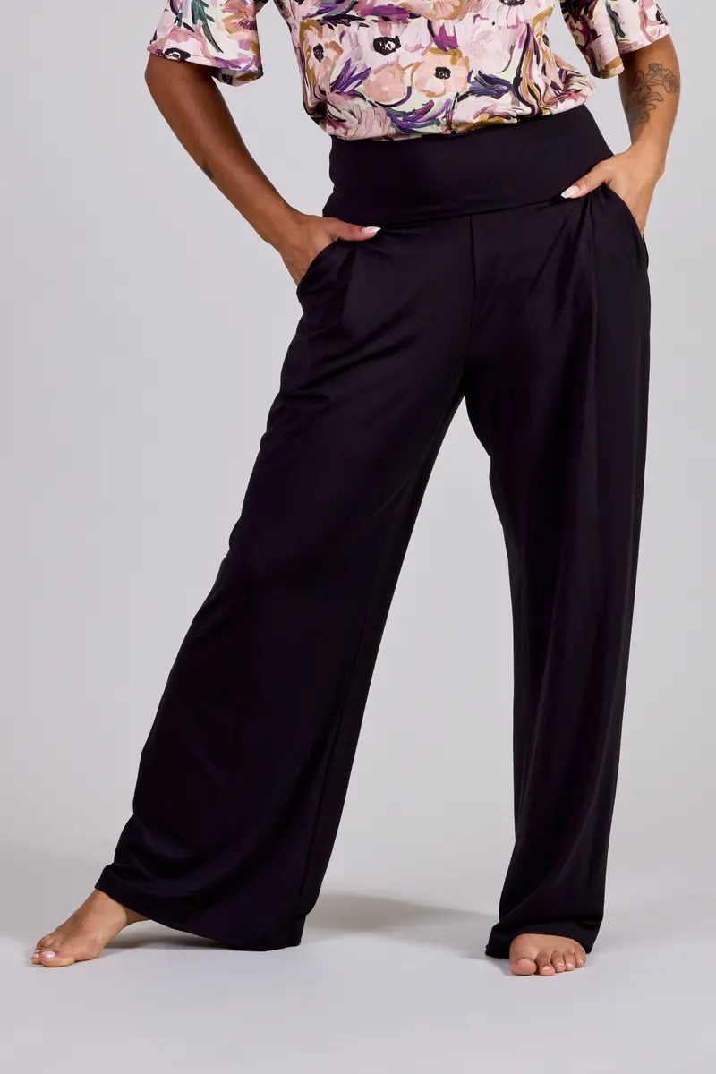 Pantalon Large À Plis Creux - Noir 1
