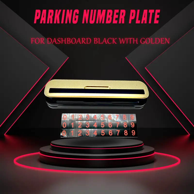 Parking Number Plate For Dashboard Black With Golden 1