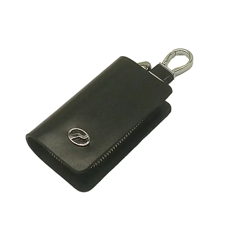 Perodua Zipper Glossy Leather Key Cover Pouch Black With Keychain Ring 2
