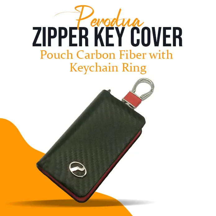 Perodua Zipper Key Cover Pouch Carbon Fiber With Keychain Ring 1