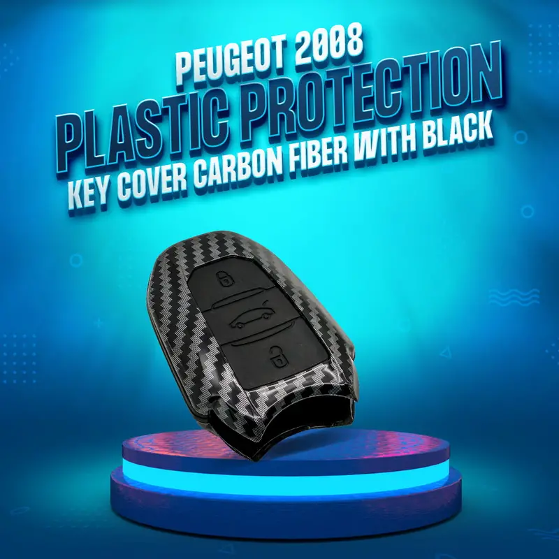 Peugeot 2008 Plastic Key Cover Carbon Fiber With Black Pvc 2022 - 2025 - - 3 Buttons 1