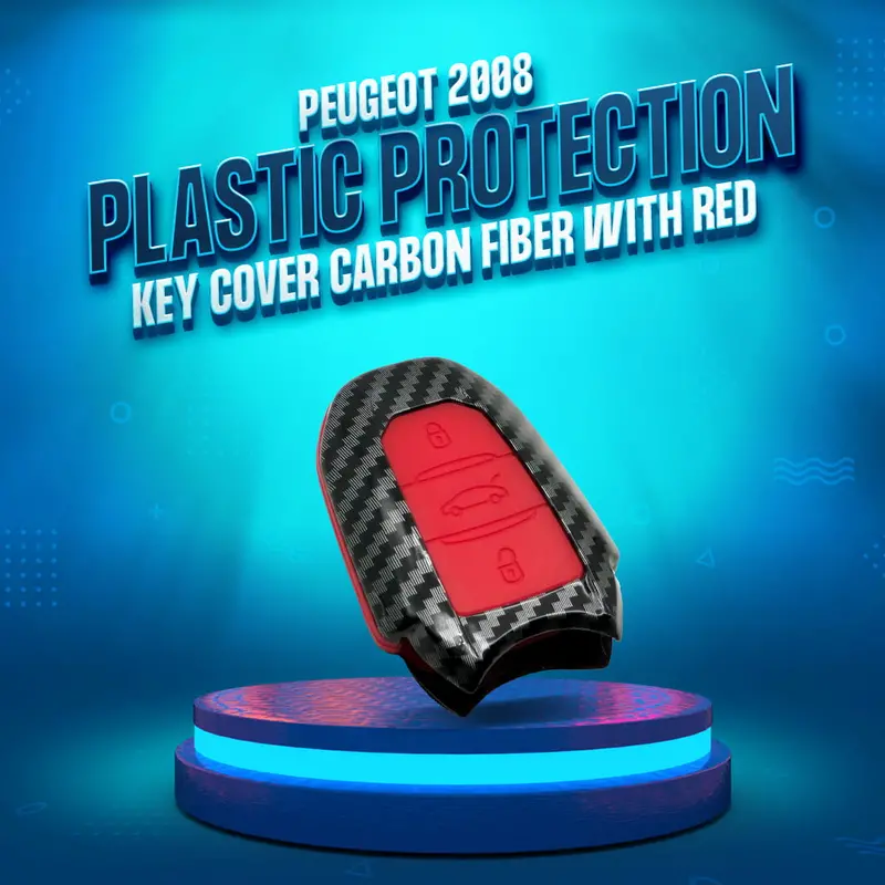 Peugeot 2008 Plastic Key Cover Pvc 3 Buttons 2022 - 2025 - - Carbon Fiber With Red 1