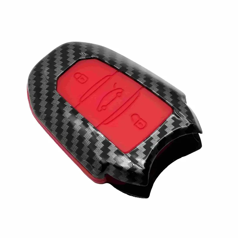 Peugeot 2008 Plastic Key Cover Pvc 3 Buttons 2022 - 2025 - - Carbon Fiber With Red 2