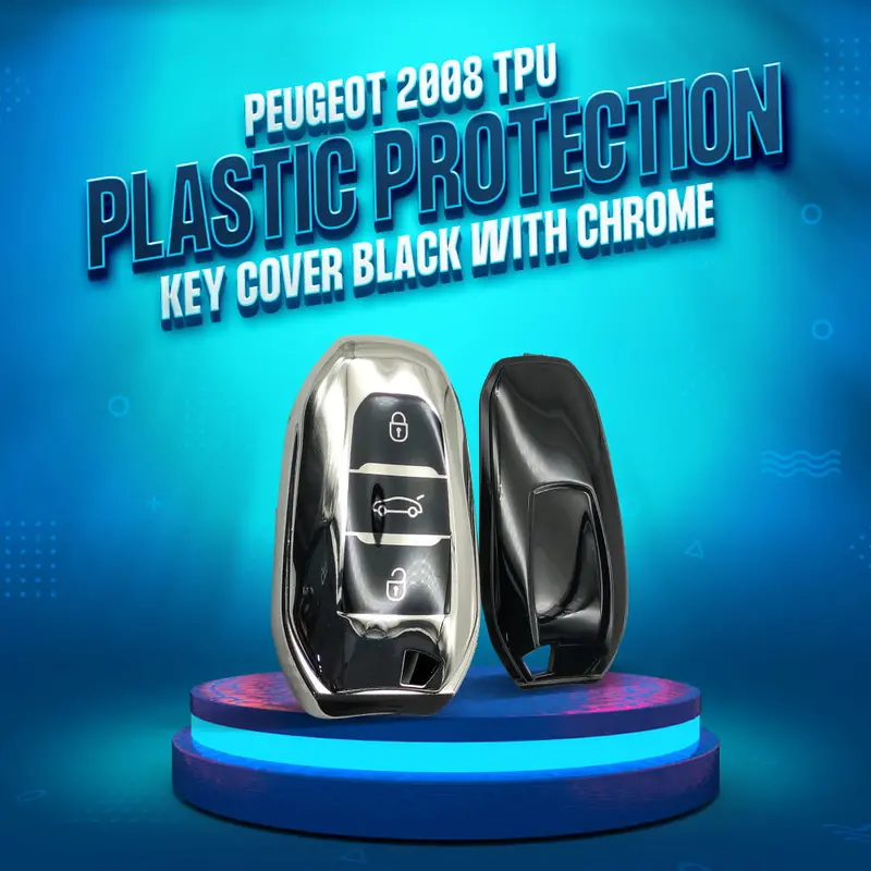 Peugeot 2008 Tpu Plastic Key Cover Black With Chrome 2022 - 2025 1