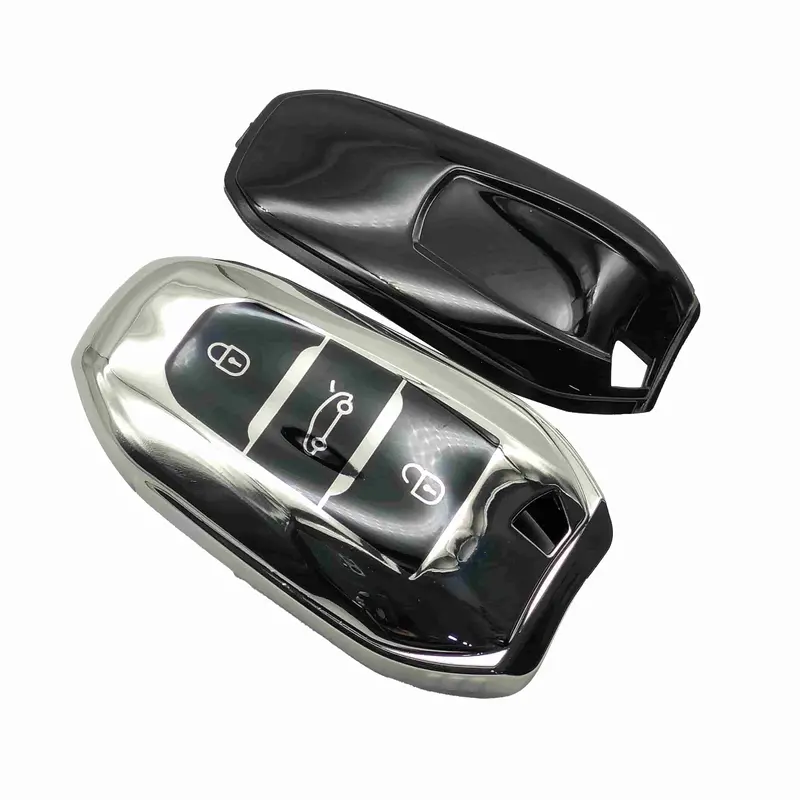 Peugeot 2008 Tpu Plastic Key Cover Black With Chrome 2022 - 2025 2