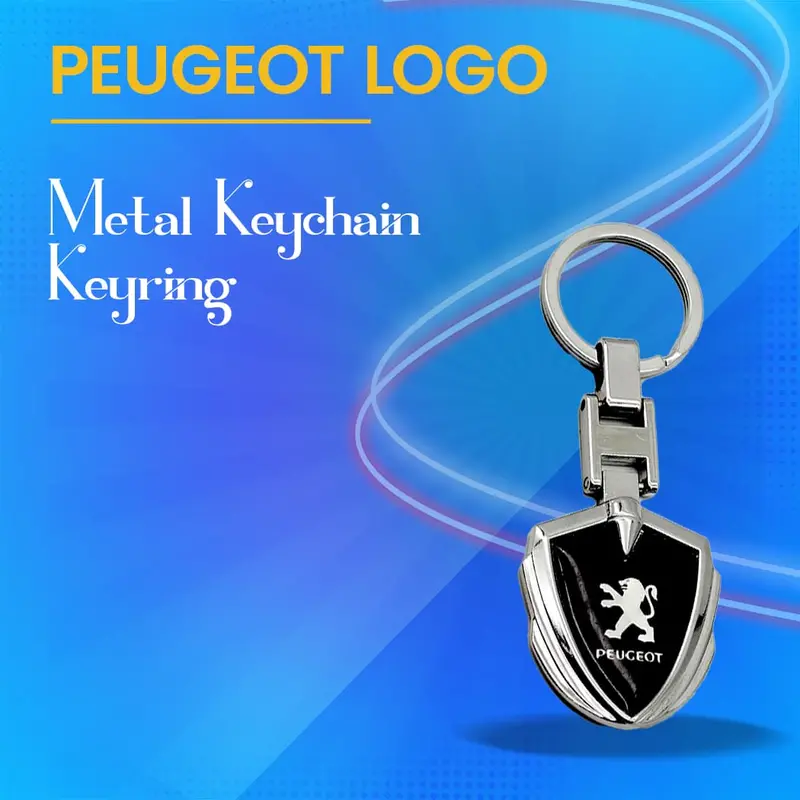 Peugeot Metal Keychain - Badge Style - Black With Chrome Keyring 1