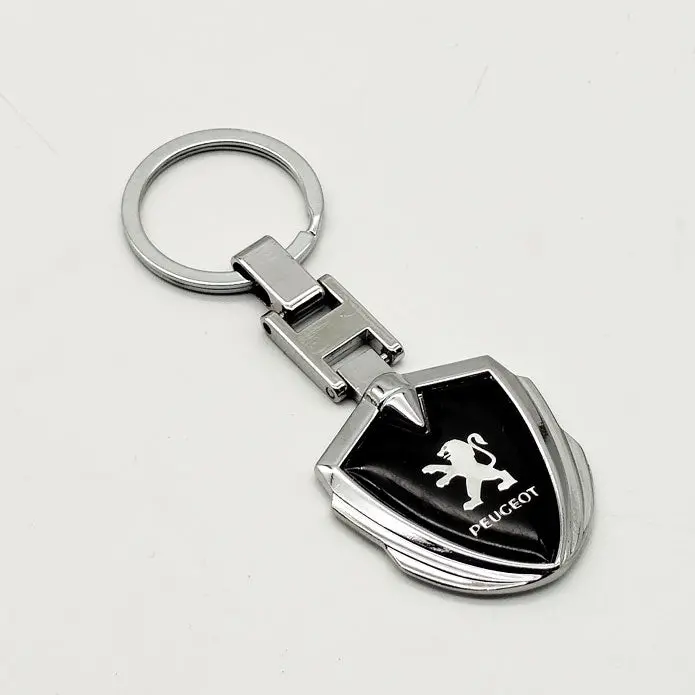 Peugeot Metal Keychain - Badge Style - Black With Chrome Keyring 2
