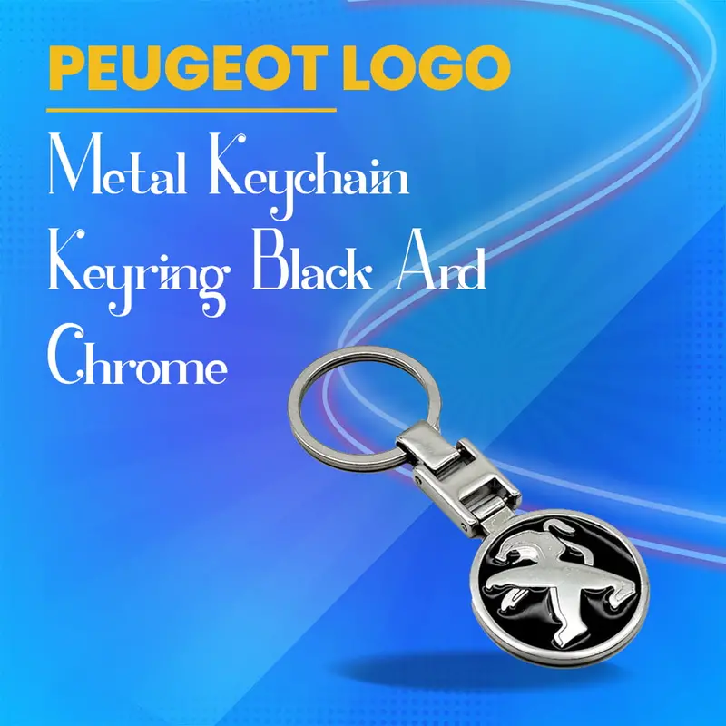 Peugeot Metal Keychain Keyring - Black And Chrome 1