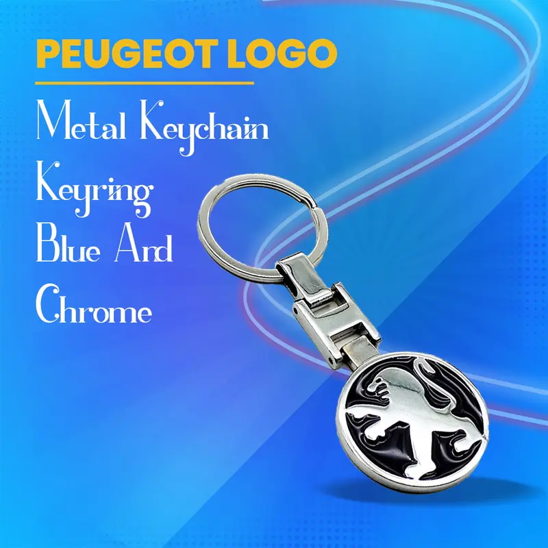 Peugeot Metal Keychain Keyring - Blue And Chrome 1
