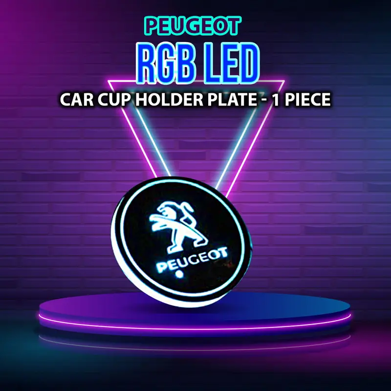Peugeot Rgb Led Car Cup Holder Plate - 1 Piece - Glass Cup Coaster Car Rgb Led Cup Holder Mat Pad Coaster Rechargeable 1