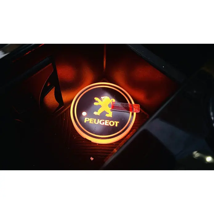 Peugeot Rgb Led Car Cup Holder Plate - 1 Piece - Glass Cup Coaster Car Rgb Led Cup Holder Mat Pad Coaster Rechargeable 2