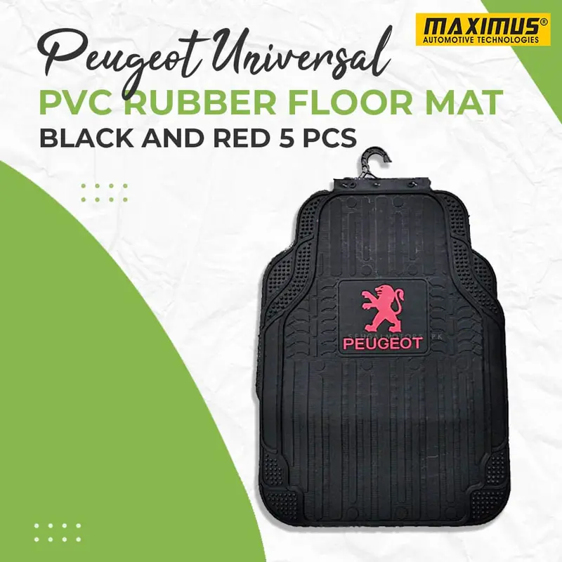 Peugeot Universal Pvc Rubber Floor Mat Black And Red Mix Design 5 Pcs - Foot Mat For Car 1