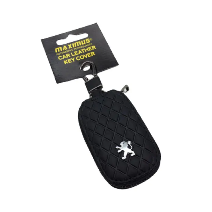 Peugeot Zipper 7D Style Key Cover Pouch Black With Keychain Ring 2