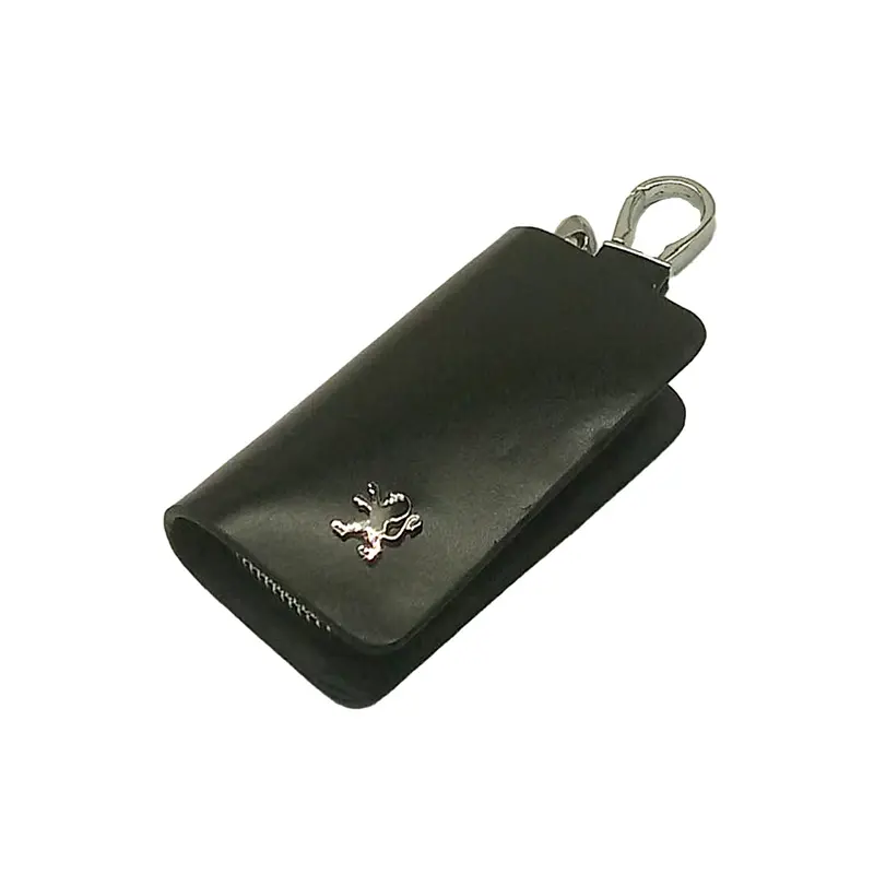 Peugeot Zipper Glossy Leather Key Cover Pouch Black With Keychain Ring 2