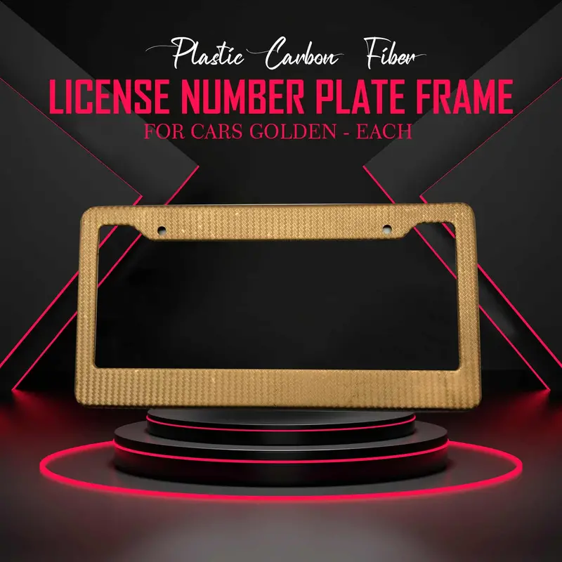 Plastic Carbon Fiber License Number Plate Frame For Cars Golden - Each 1