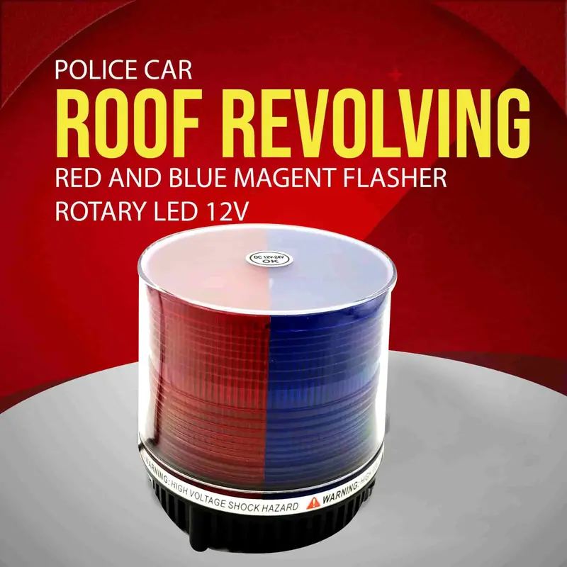 Police Car Roof Revolving Magnet Flasher Led 12V 10.5X11.5Cm Red Blue 1