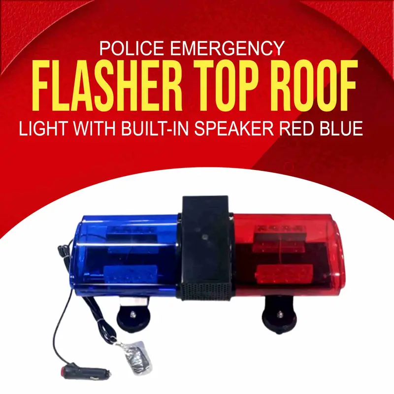 Police Emergency Flasher Top Roof Light With Built-In Speaker Red Blue 12V 1
