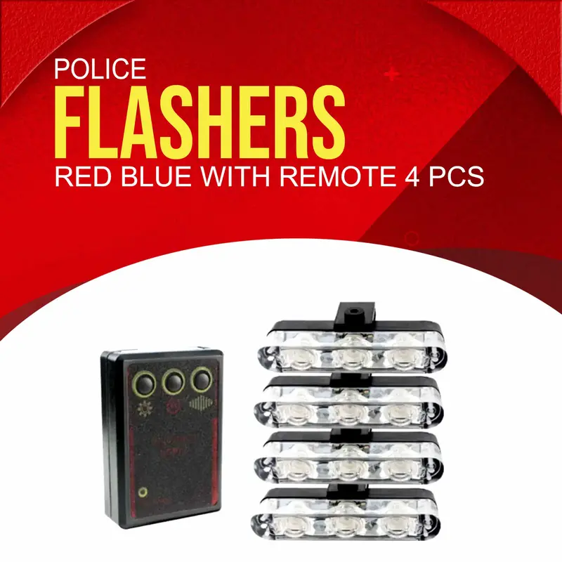 Police Flasher 4 Led Red Blue With Remote 4 Pcs 1