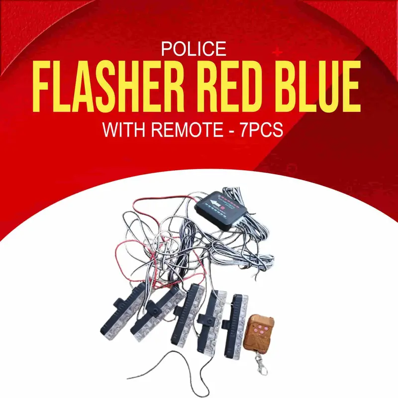 Police Flasher Red Blue With Remote - 5Pcs 1