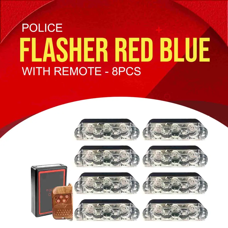 Police Red & Blue Flasher Light With Remote (3 Inches)– 8 Pcs 1