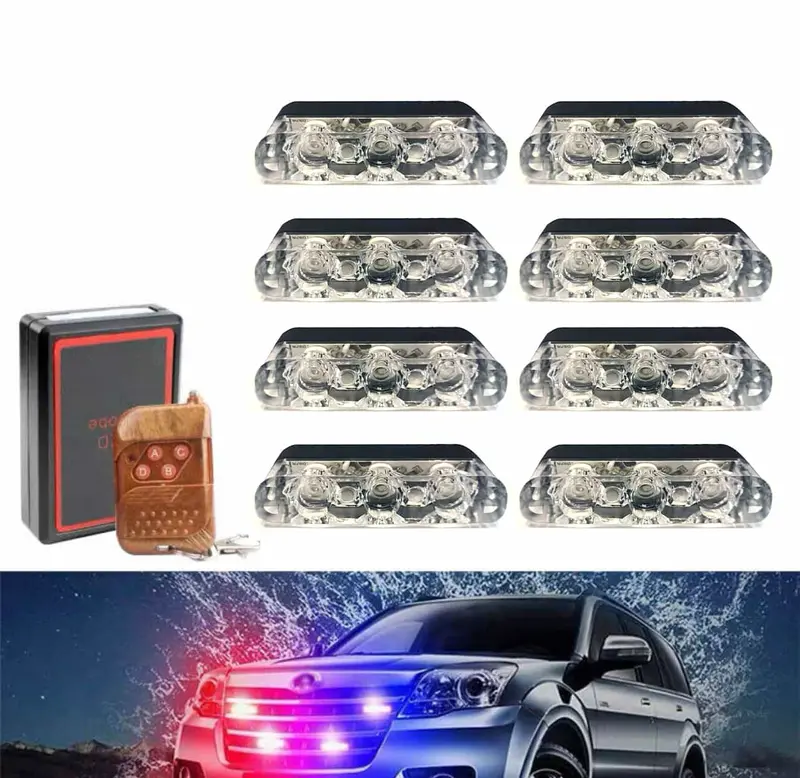 Police Red & Blue Flasher Light With Remote (3 Inches)– 8 Pcs 2