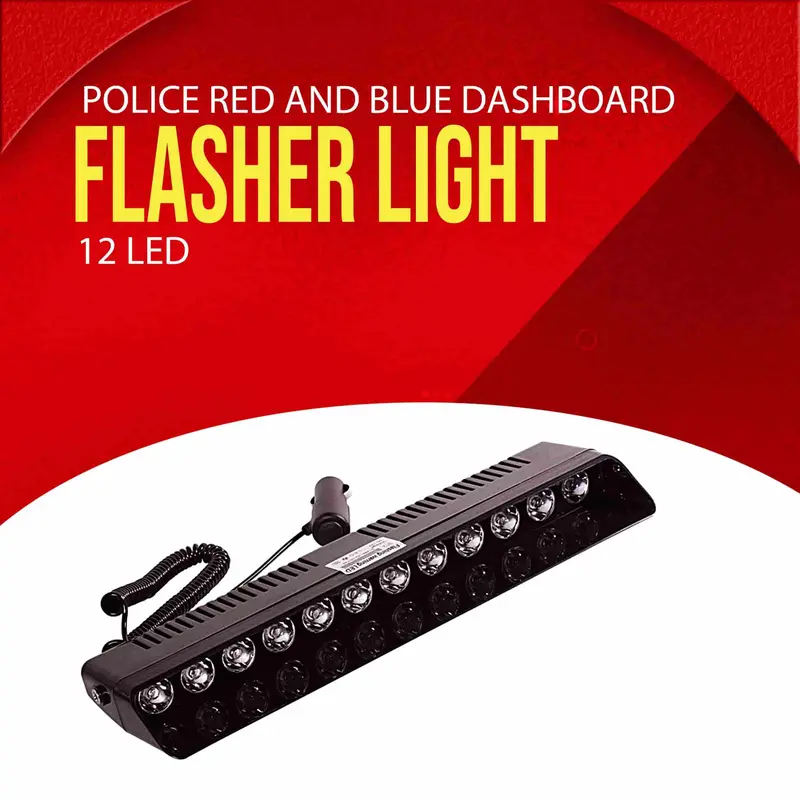 Police Red White And Blue Dashboard Flasher Light 12 Led 1