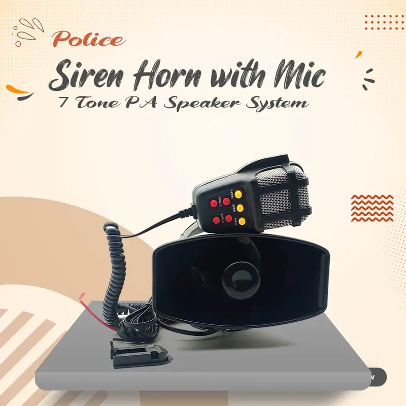 Police Siren Horn With Mic 7 Tone Pa Speaker System - 12V 1