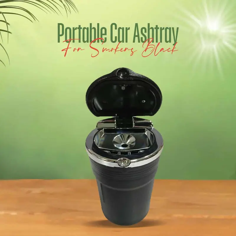 Portable Car Ashtray For Smokers Black With Chrome Strip Without Led 1