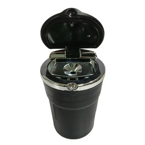 Portable Car Ashtray For Smokers Black With Chrome Strip Without Led 2