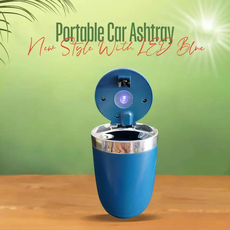 Portable Car Ashtray With Led Blue And Chrome For Smokers - Car Ashtray 1