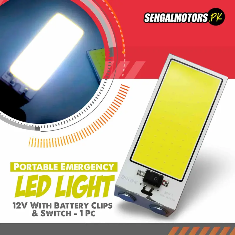 Portable Emergency Led Light 12V With Battery Clips & Switch - 1 Pc 1