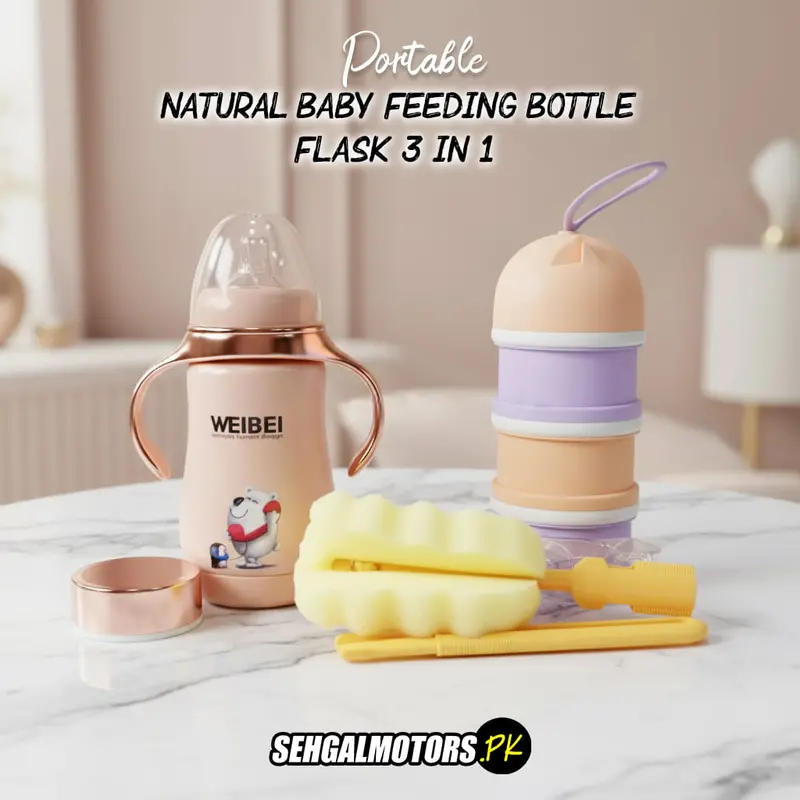 Portable Natural Baby Feeding Bottle Flask 3 In 1 - Brushes For Cleaning | Milk Formula Dispenser | Best Infant Feeder 1