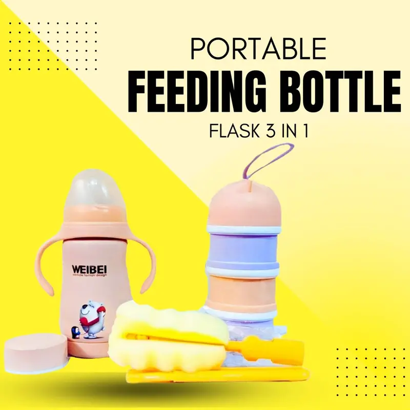 Portable Natural Baby Feeding Bottle Flask 3 In 1 - Brushes For Cleaning | Milk Formula Dispenser | Best Infant Feeder 2