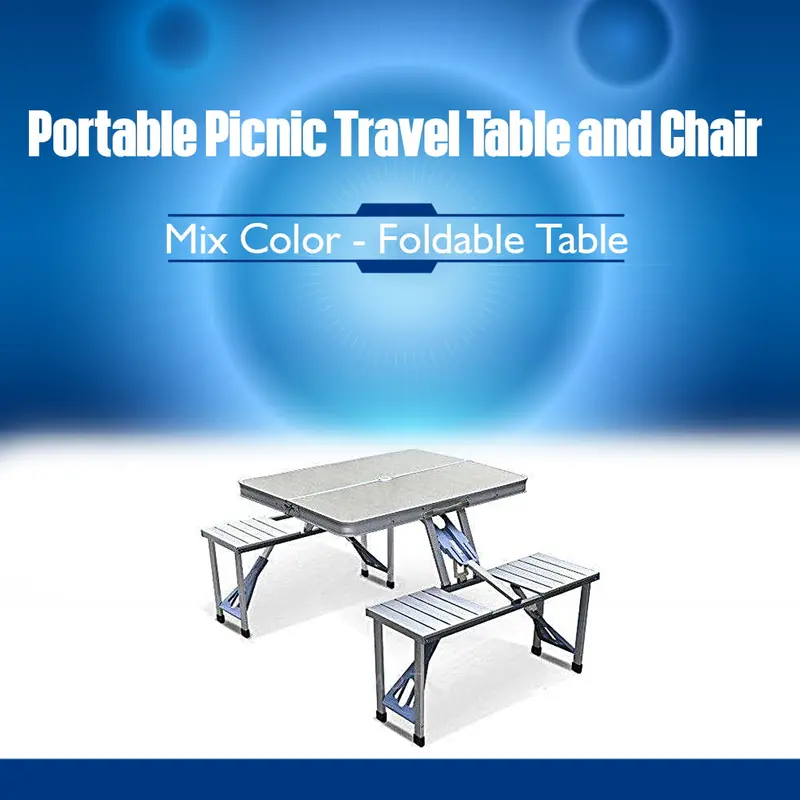 Portable Picnic Travel Table And Chair - Aluminum Foldable Frame | Integrated Bench Design 1