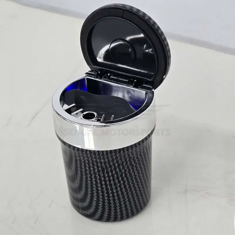 Portable Premium Ceramic Car Ashtray Black & Carbon Fiber Large (With Led) 2