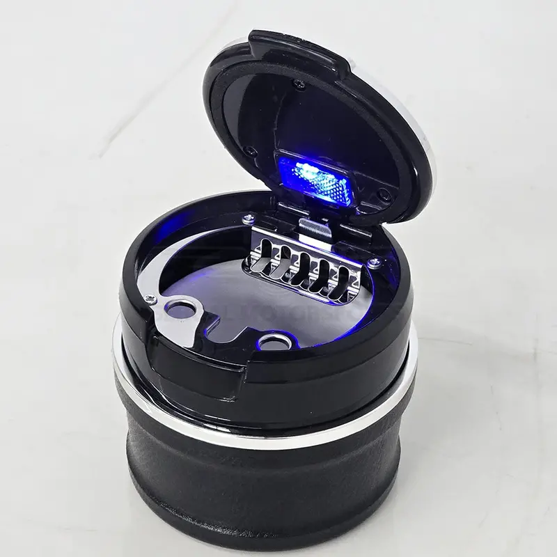 Portable Premium Ceramic Car Ashtray Black With Cup Holder & Led 1