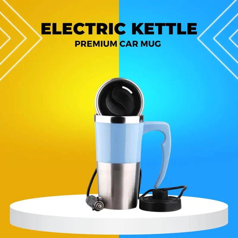 Premium Heated Car Electric Kettle Cup - Stainless Steel | 12V Socket Powered | Heat Retention 1