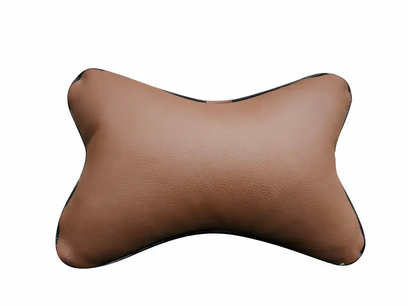 Premium Leather-Style Car Neck Rest Pillow – Brown With Black Piping - Pair 2