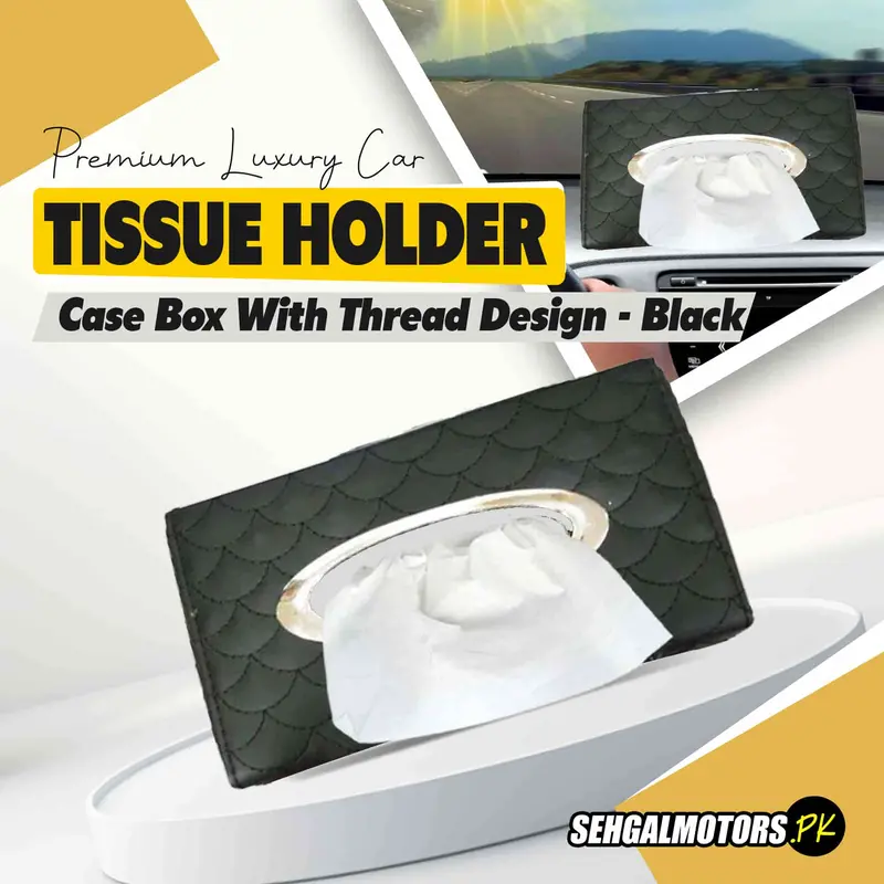 Premium Luxury Car Tissue Holder Case Box With Thread Design - Black 1