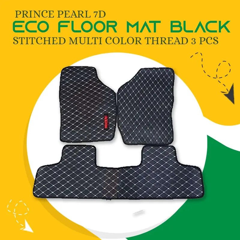 Prince Pearl 7D Eco Floor Mat Black Stitched Multi Color Thread 3 Pcs - Model 2019-2020 1