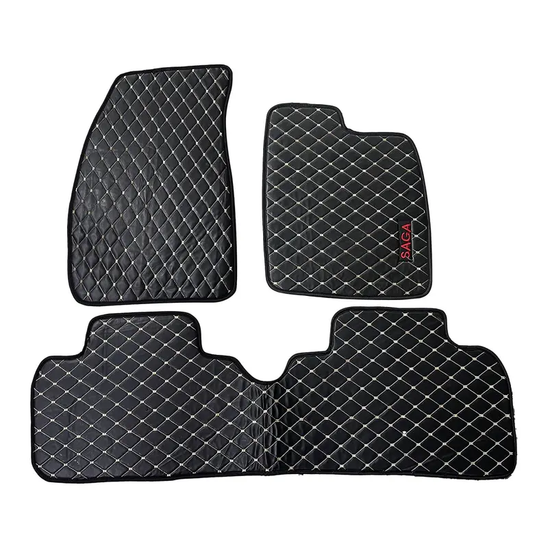 Proton Saga 7D Eco Floor Mats Black 2021 - 2025 - Stitched Multicolor Thread 3 Pcs 2