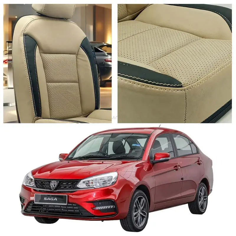 Proton Saga Breathable Beige Black Seat Covers 2021-2025 1