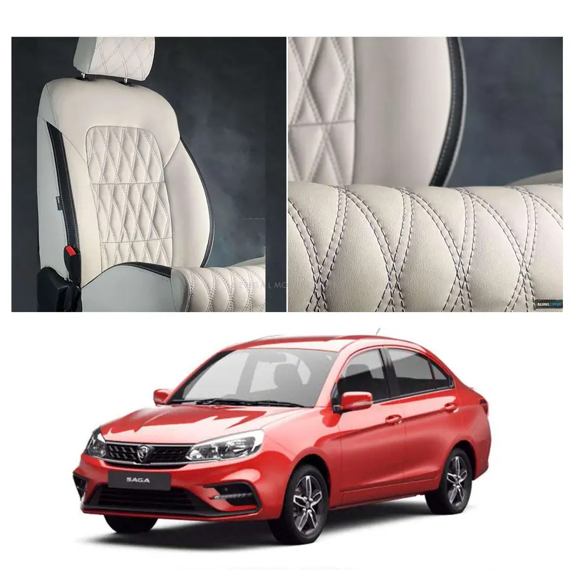 Proton Saga Diamond Cut Beige Black Seat Covers 2021 - 2025 1