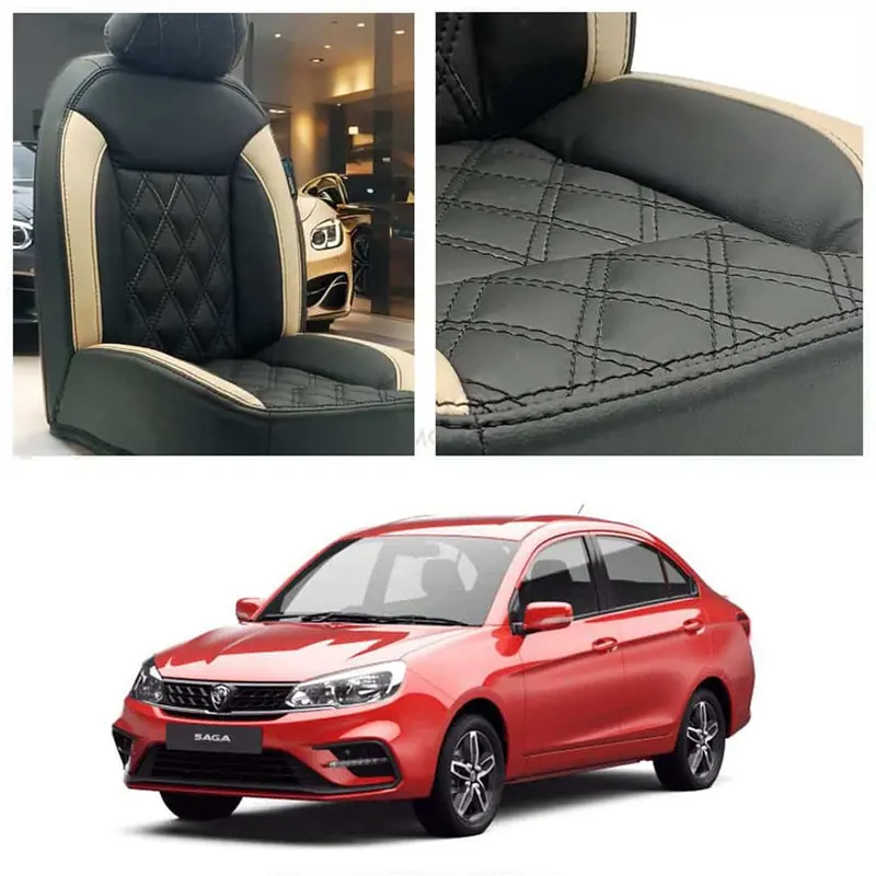 Proton Saga Diamond Cut Black Beige Seat Covers 2021 - 2025 1