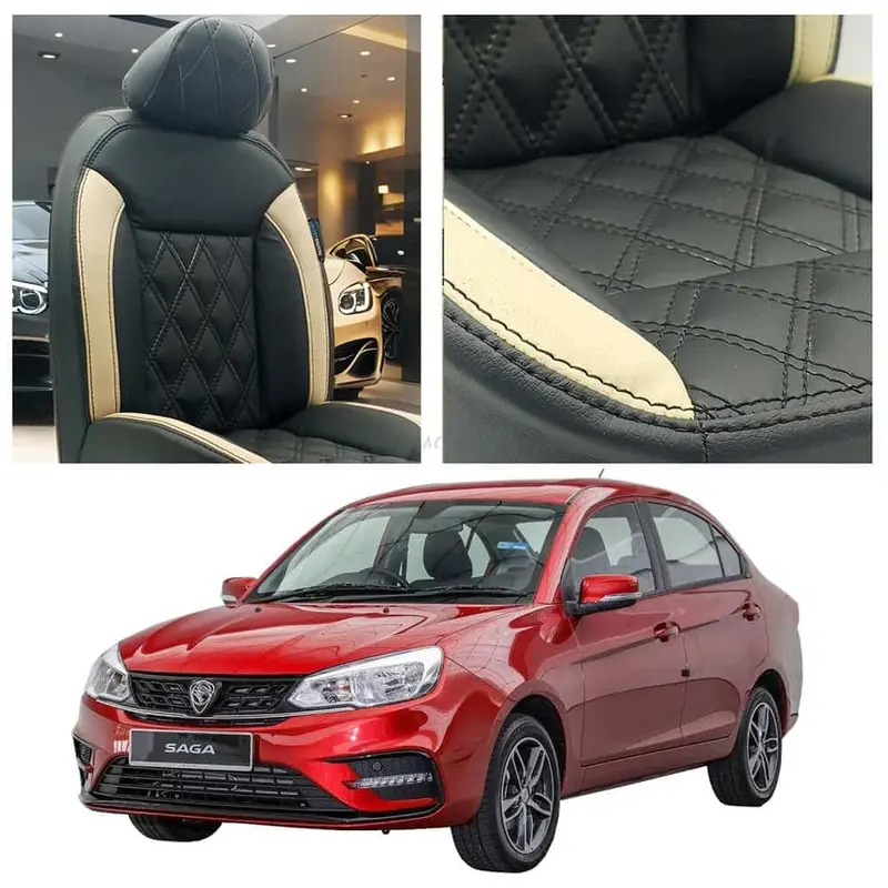 Proton Saga Diamond Cut Black Beige Seat Covers 2021-2025 1