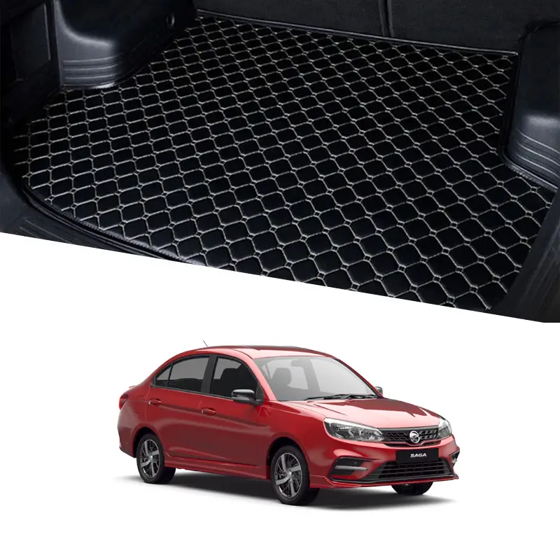 Proton Saga Eco-Friendly 7D Trunk Mat – Black with Multicolor Stitching (2020–2022)