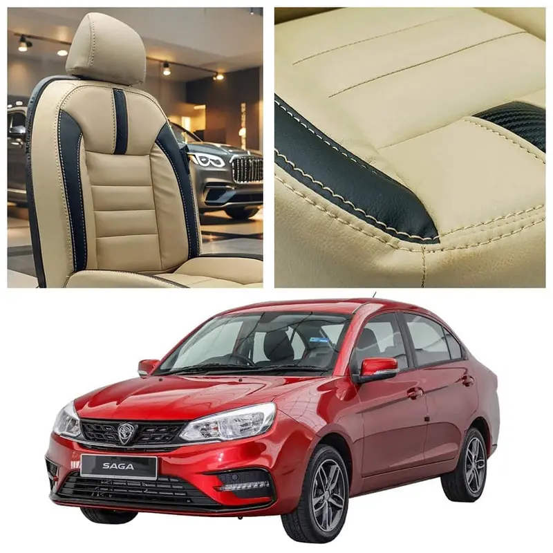 Proton Saga Hockey Design Beige Black Seat Covers 2021-2025 1