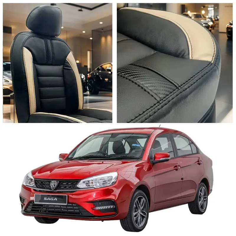 Proton Saga Hockey Design Black Beige Seat Covers 2021-2025 1