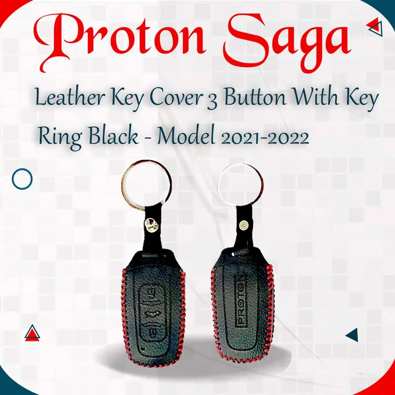 Proton Saga Leather Key Cover 3 Button With Key Ring Black 2021-2025 1
