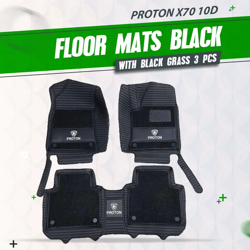 Proton X70 10D Floor Mats - Mix Thread Black With Black Grass 2021 - 2025 - 3 Pcs Set 1